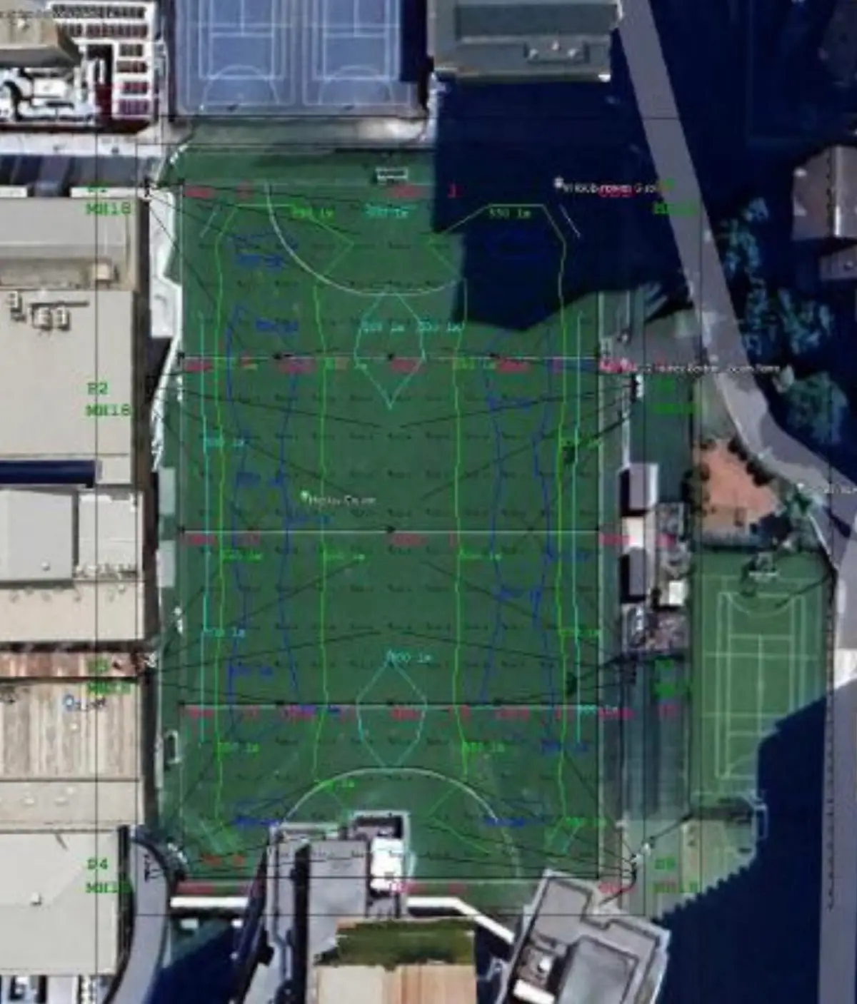Pole layout and obstruction study across the hockey precinct