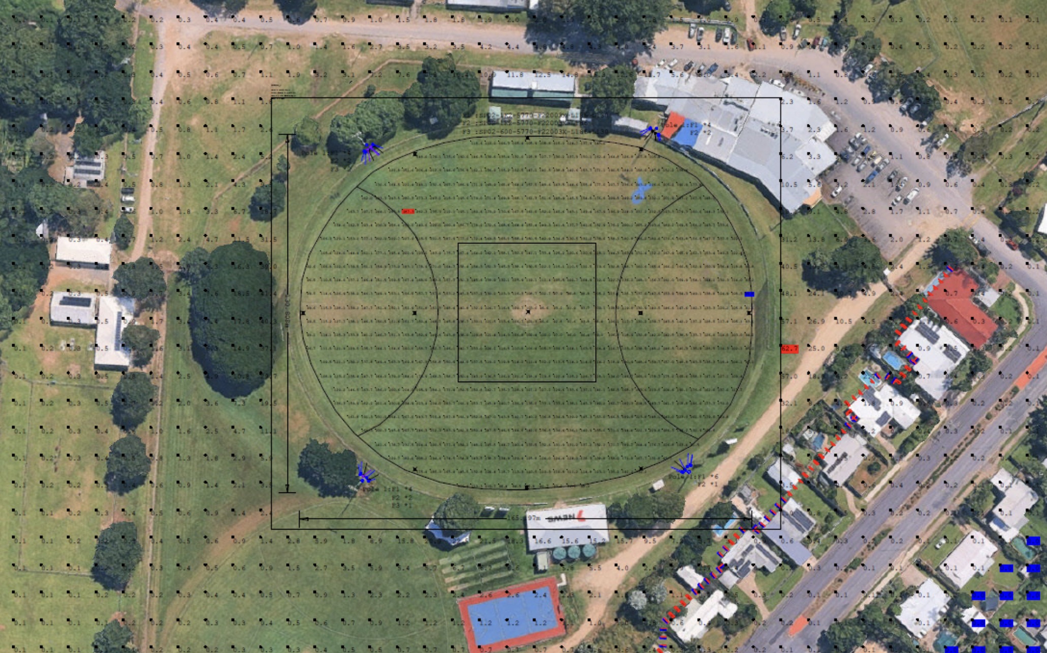Trinity Beach Bulldogs AFL Field — Photometric model across the AFL oval and surrounds